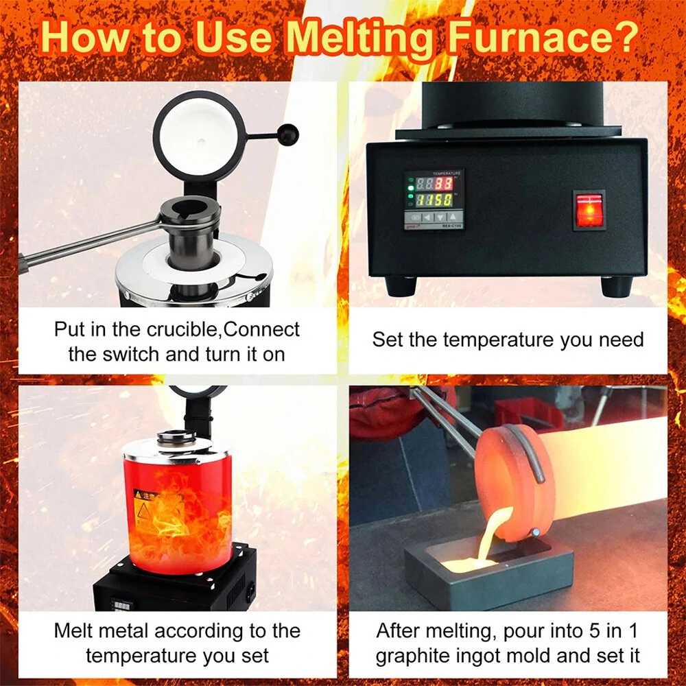 Digital Gold Melting Furnace 1400W - 3KG Capacity 1100°C - PID Control for Gold Silver Copper - Image 5
