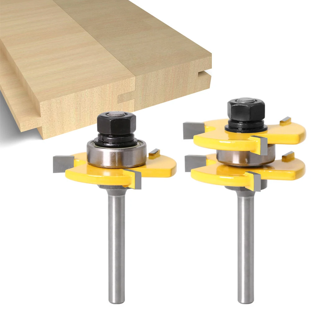 3Pcs 6mm 1/4 Shank Tongue & Groove Router Bit Set | 45 Degree Lock Miter | Wood Cutting - Image 2
