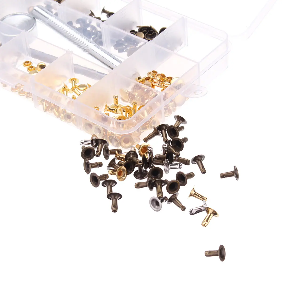 Silver Gold Single Cap Rivet Set - 180pcs Tubular Studs & Fixing Tool Kit For Leather - Image 3