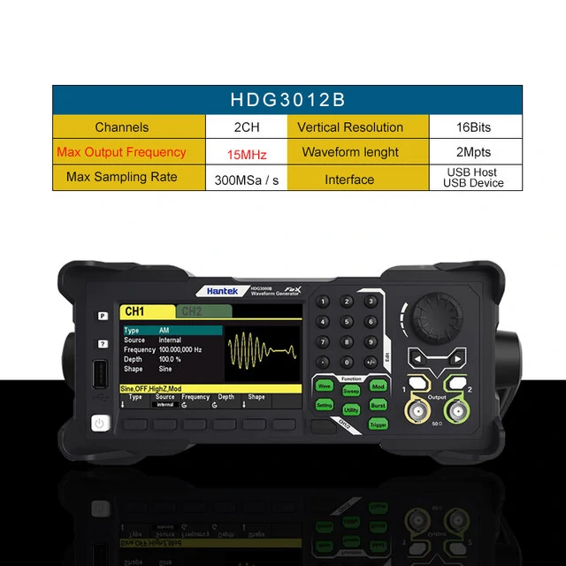 Hantek HDG3012B 15MHz Signal Generator | 2-Channel 300MSa/s DDS Function Source - Image 2