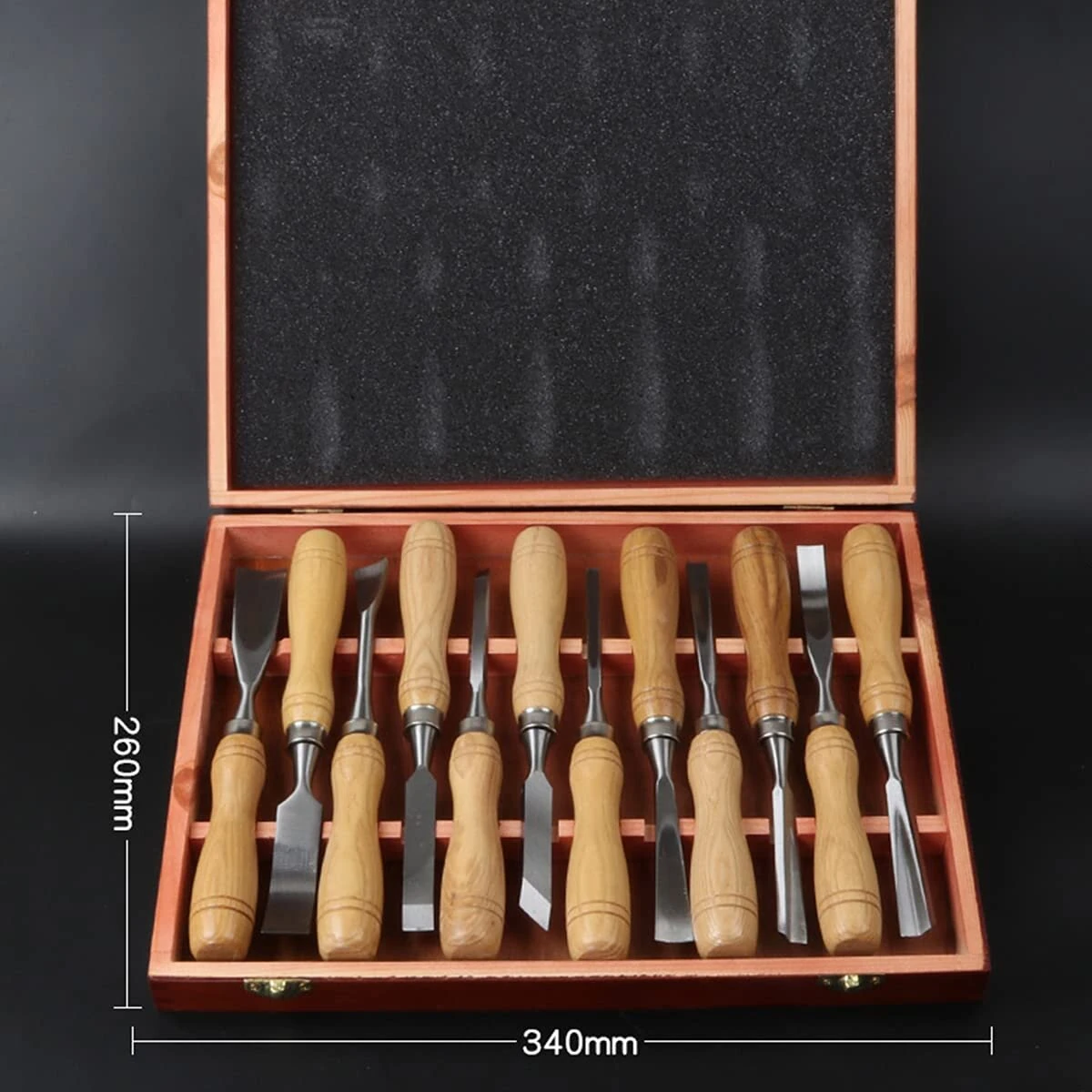 12Pcs Wood Chisel Set - Cr-V Steel Blades & Solid Wood Handles for Carving - Image 2