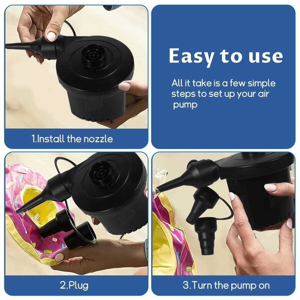 USB Rechargeable Electric Air Pump - 2000mAh Battery & 3 Nozzles for Mattress, Pool Floats, Bags - Image 3