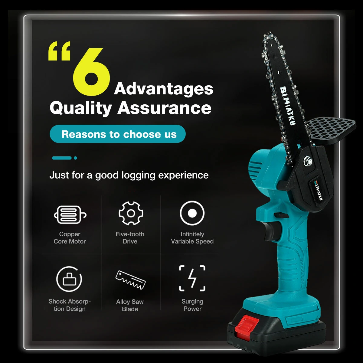 BLMIATKO 88VF Cordless Chainsaw - 6 Inch 3000W One-Hand Electric Wood Cutter - Image 5