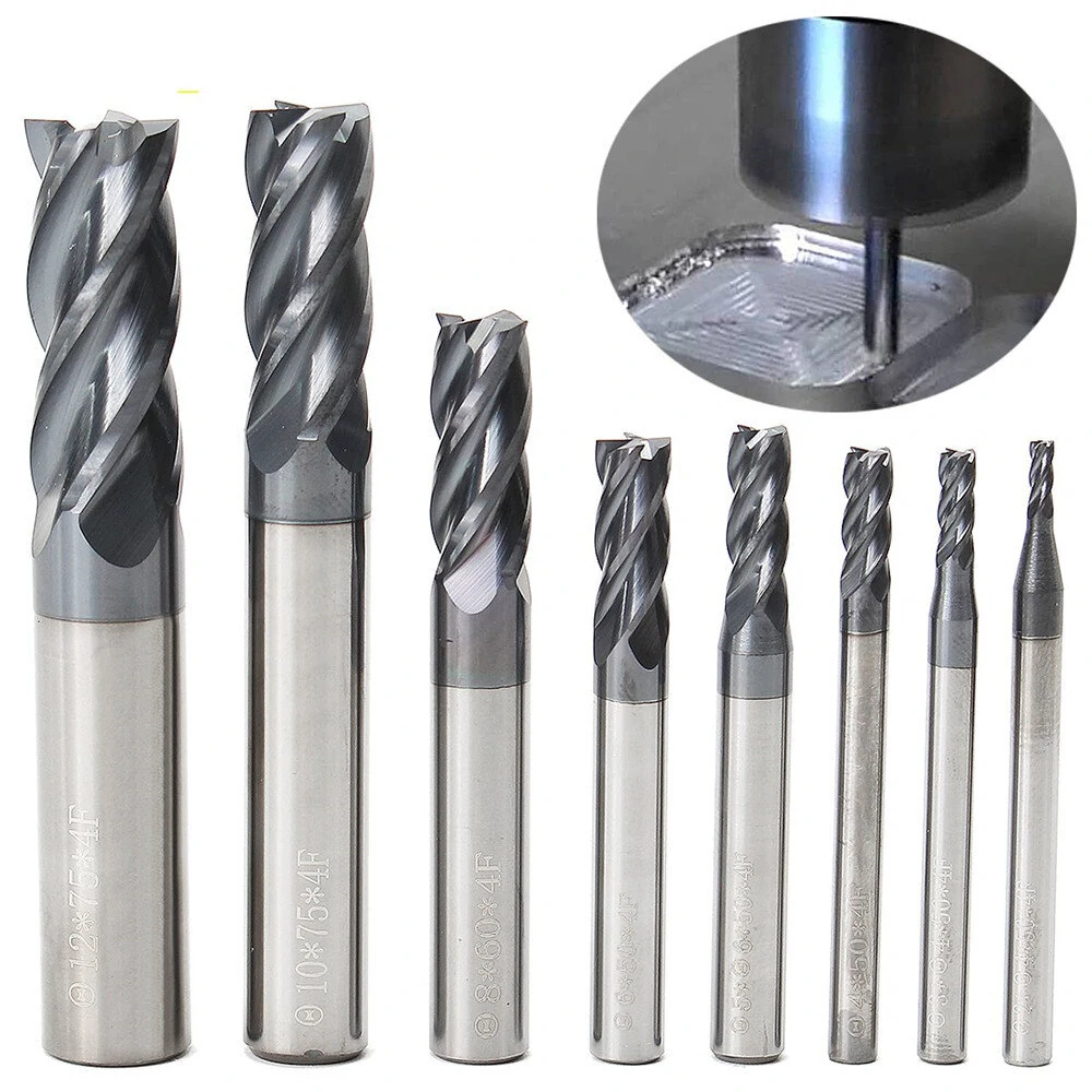 Carbide End Mill Set - 8PCS 2-12mm 4 Flute | Tungsten Steel CNC Milling Cutter - Image 2