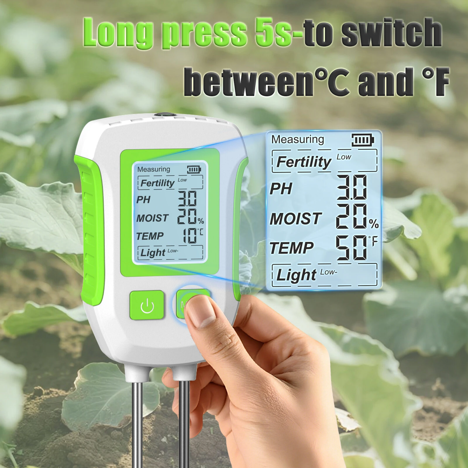 5 in 1 Soil Tester - Moisture, pH, Fertility, Temperature, Sunlight | LCD Display & Corrosion Resistant Probes - Image 5