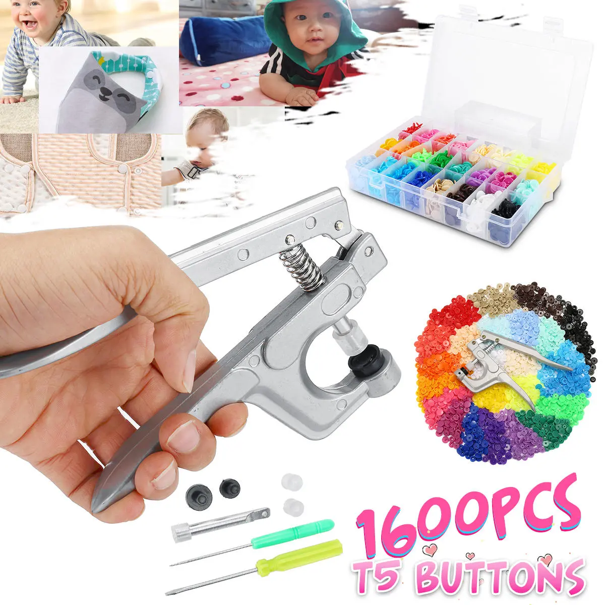T5 Snap Poppers Fastener Pliers - 400 Sets Plastic Buttons & Punching Tool - Image 2