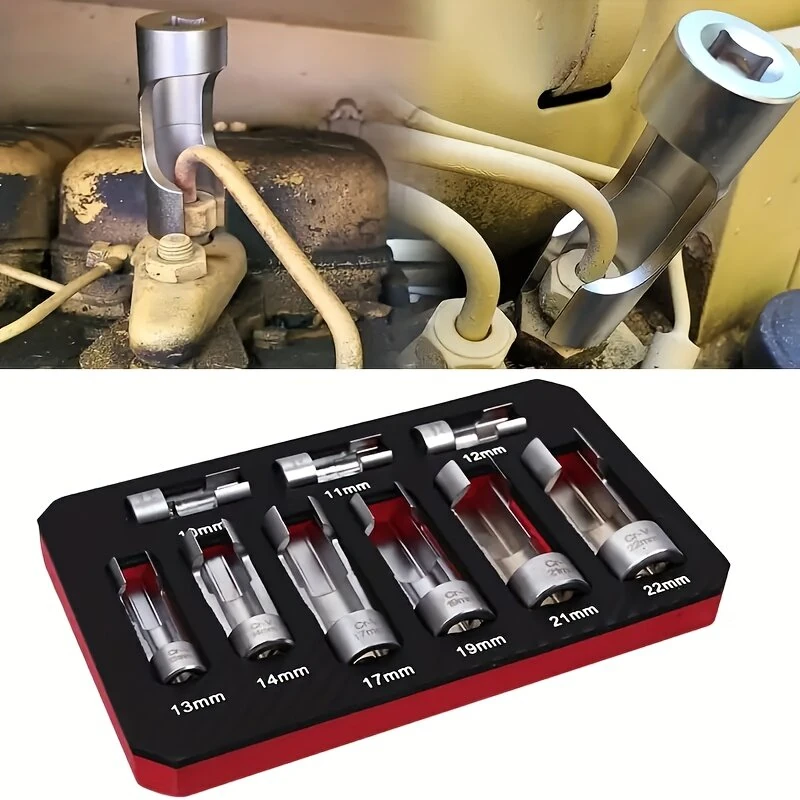 Chrome Vanadium Oxygen Sensor Wrench Set - 9PCS 10-22mm Hex Sockets | 1/4 3/8 1/2 Drive - Image 5