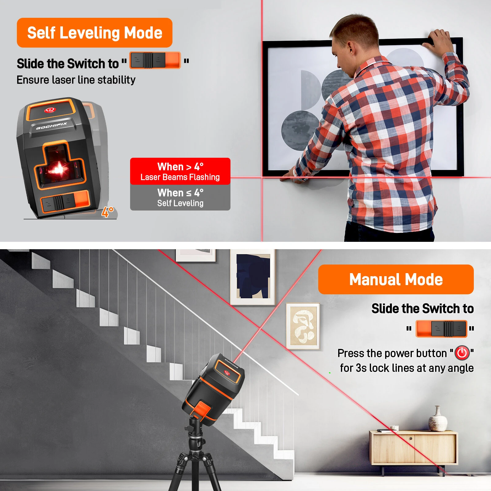 GOCHIFIX 360 Self-Leveling Red Laser Level - 100ft Range with Suction Stand & Receiver - Image 2