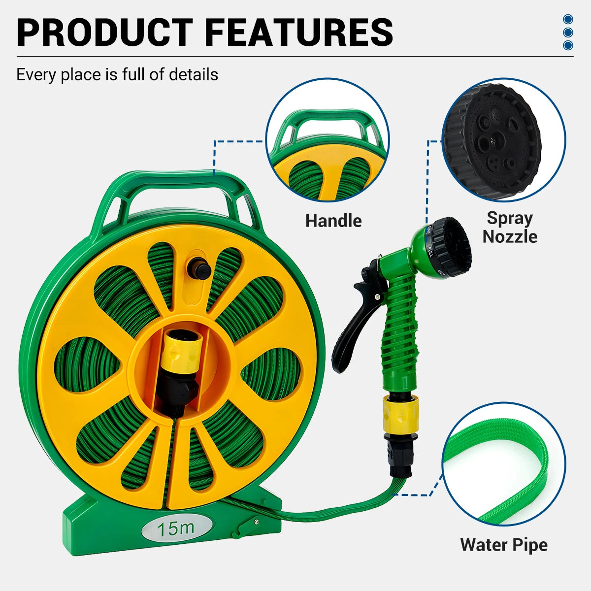 Drillpro 15m PVC Water Hose with 5 Spray Nozzle - Pressure Washer for Faucets - Image 3