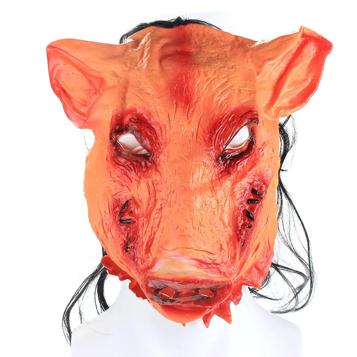 Scary Pig Head Mask With Hair - Latex Halloween Cosplay & Party Prop - Image 3