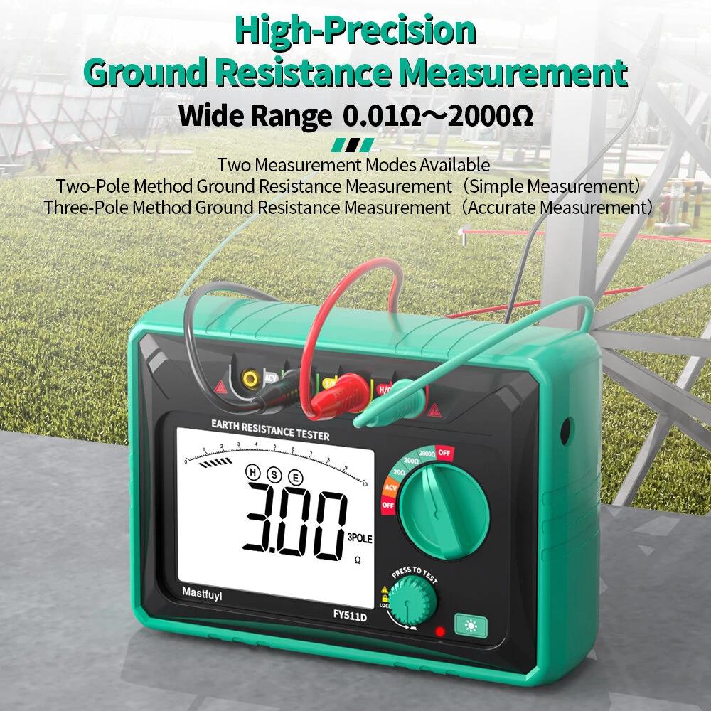 FY511D Earth Resistance Tester - 0-2kΩ Range & 600V Voltage - High Accuracy LCD - Image 4