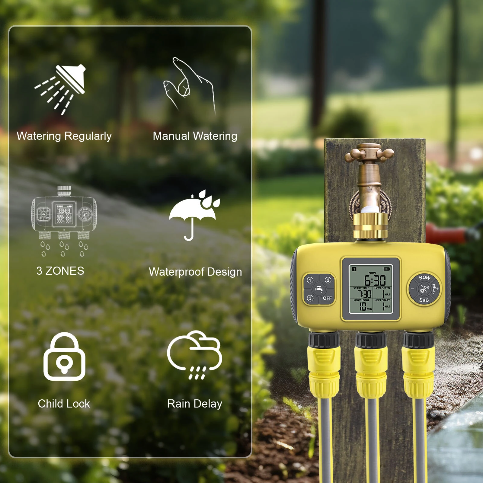 YZD06 Smart Irrigation Controller - 3 Zone Timer | IP55 Waterproof & Anti-UV for Garden - Image 2