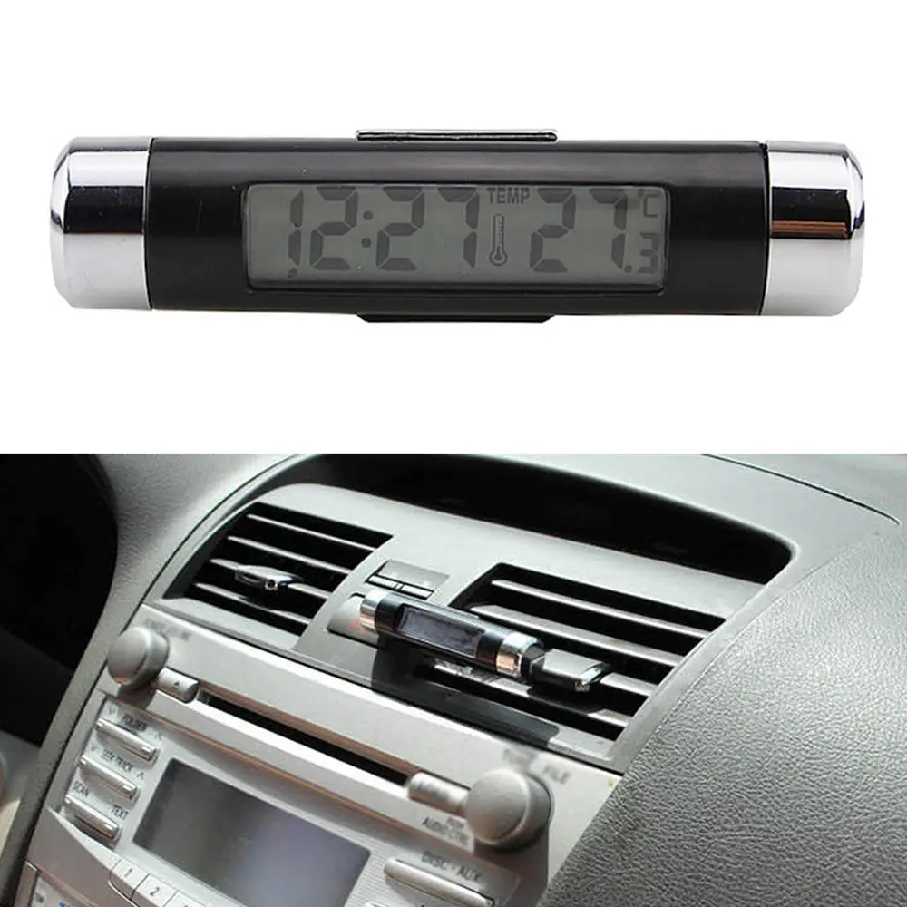 High 2 in 1 Digital LCD Hygrometer Thermometer | Car Vent Clock with Blue Backlight - Image 3