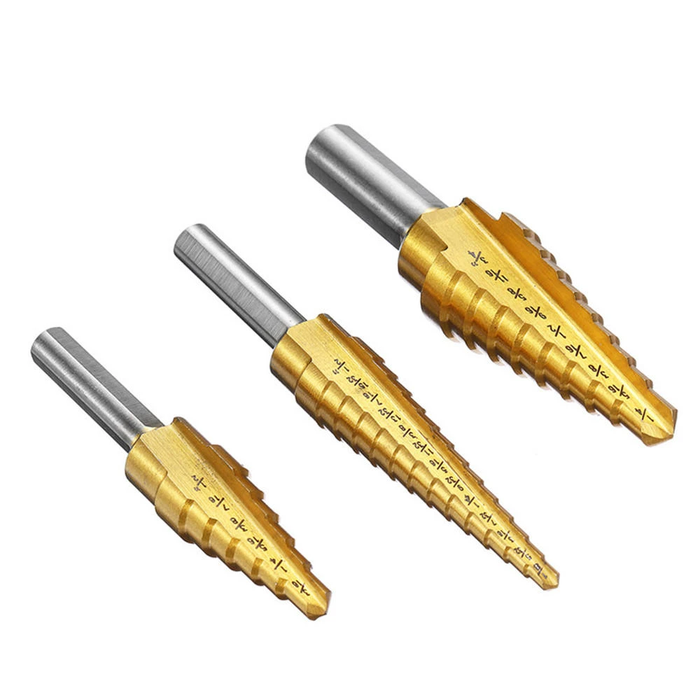 4pcs Titanium Coated Step Drill Bit Set | 3/16-1/2, 1/4-3/4, 1/8-1/2 in | with Center Punch - Image 5