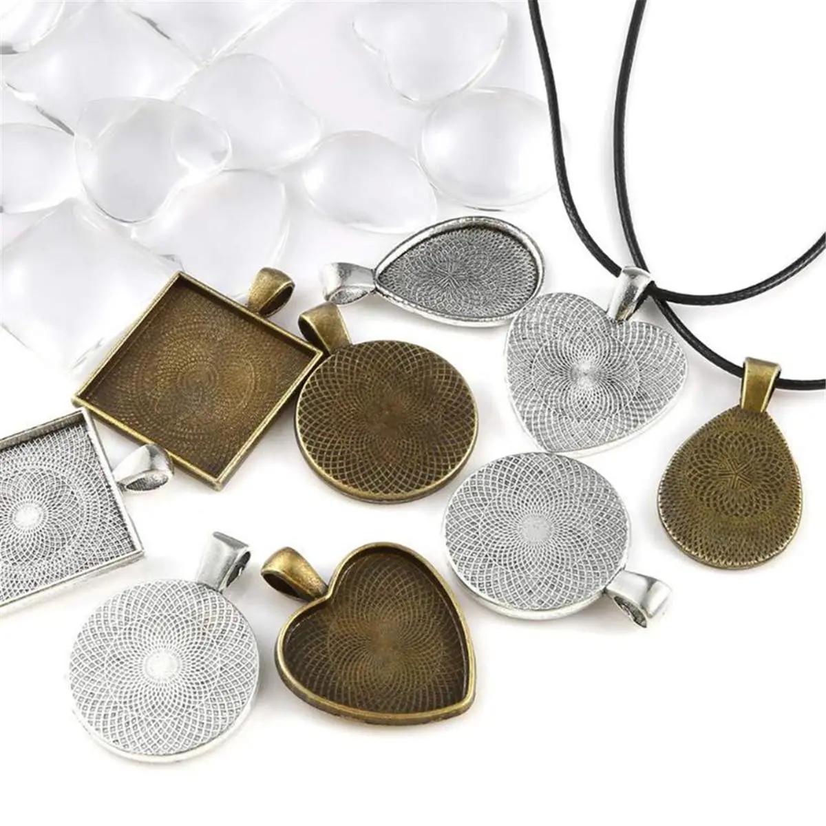 60pcs Necklace Pendant Bottom Tray Set | DIY Jewelry Making Photo Pendants - Image 3