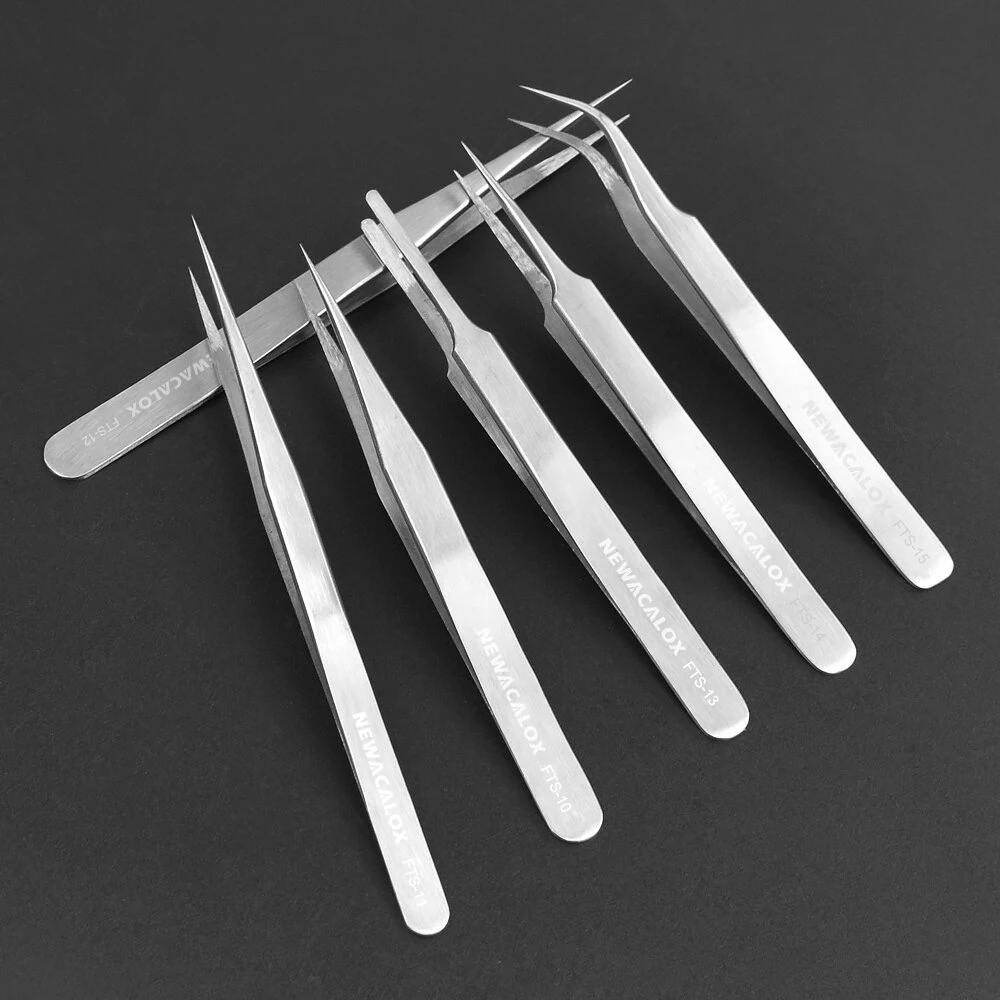 NEWACALOX 6Pcs Stainless Steel Tweezers Kit | Anti-Static & Non-Magnetic for Lab Jewelry - Image 5