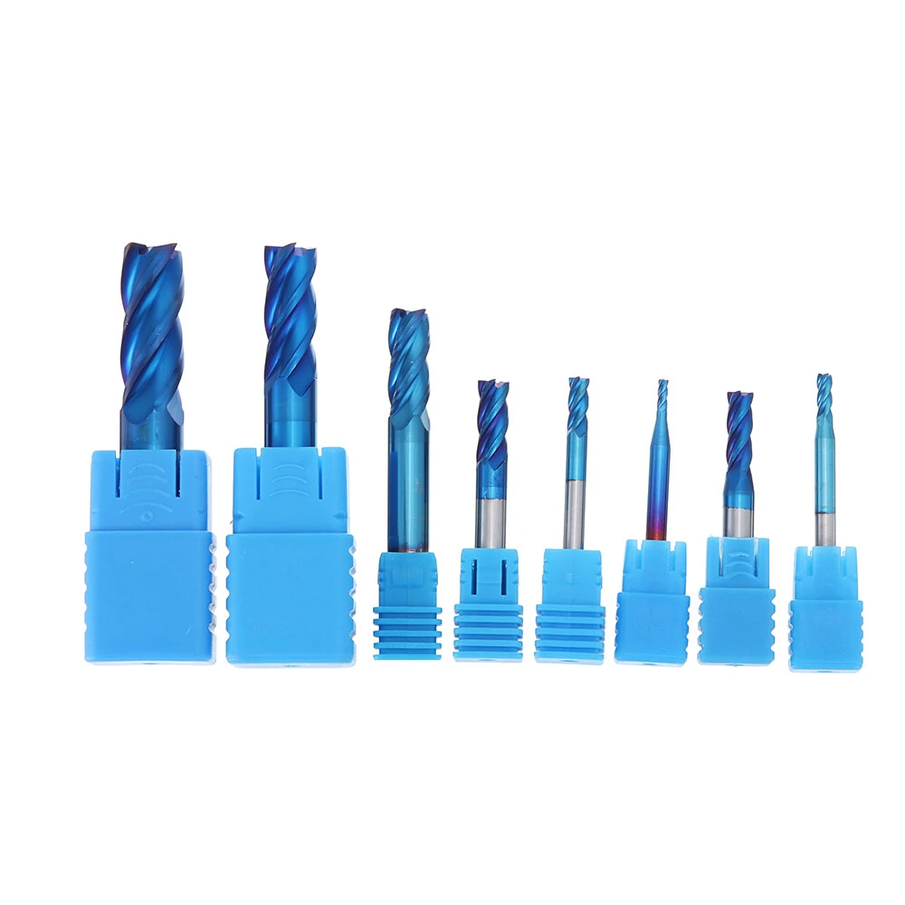 Drillpro 8Pcs Carbide End Mill Set | 4 Flutes 2-12mm | Naco Blue HRC50 - Image 2