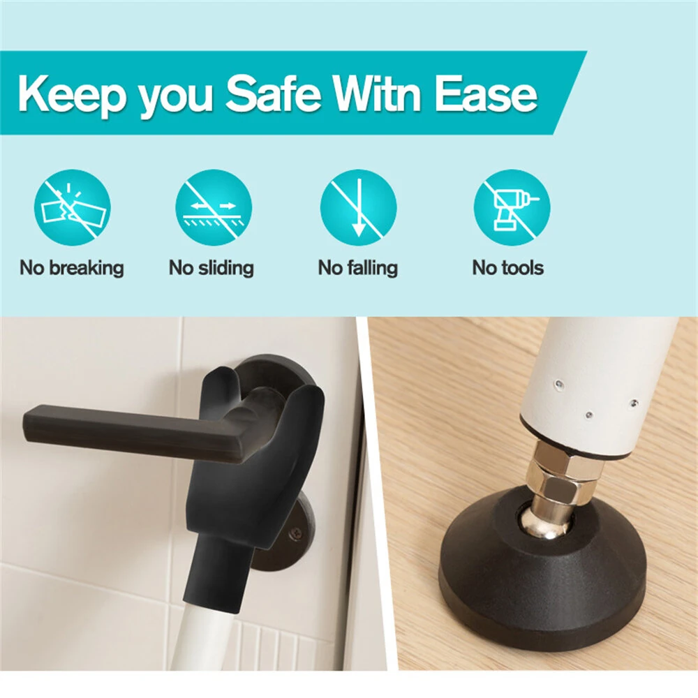 Security Door Stopper Lock Bar - 19-52 Inch Adjustable Length - Heavy Duty Anti Slip Base for Sliding Doors - Image 3
