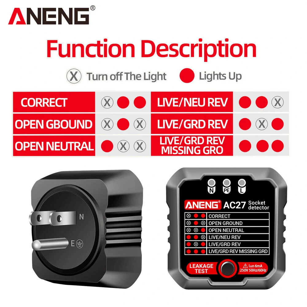 ANENG AC27 Smart Socket Tester - EU/US Plug Voltage Detector & Circuit Finder - Image 2