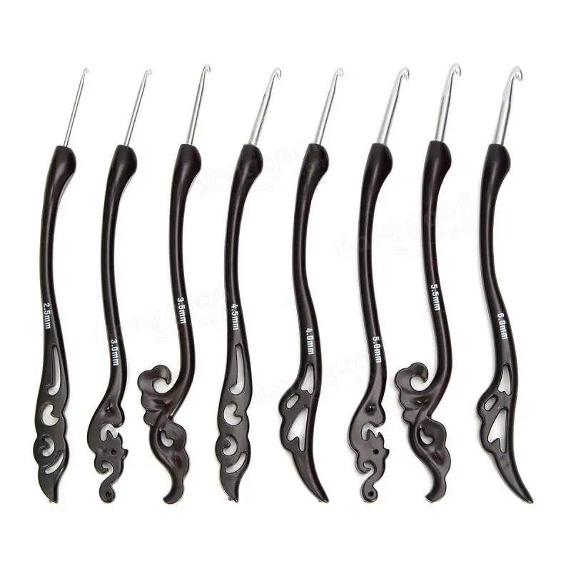 Clover Aluminum Crochet Hooks Set - 8PCS Soft Handle Knitting Needles - Image 4