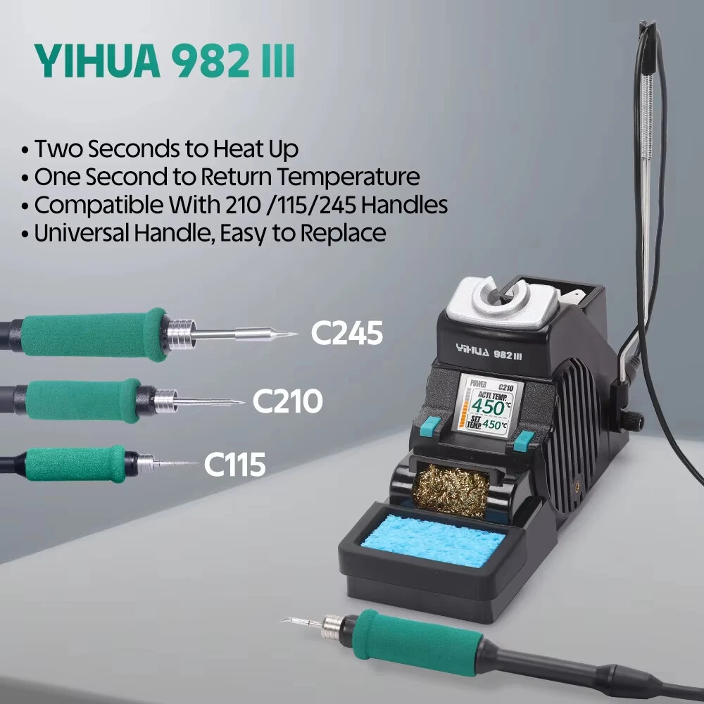 YIHUA 982-III Soldering Station | 90-450°C LCD Display | Adjustable Temp Control - Image 2