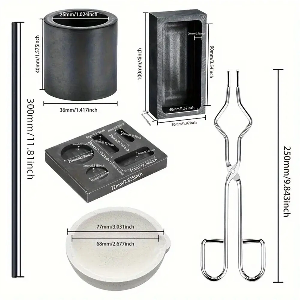 High Purity Graphite Crucible Kit - 7-Piece Set for Melting Gold Silver Copper - Image 5