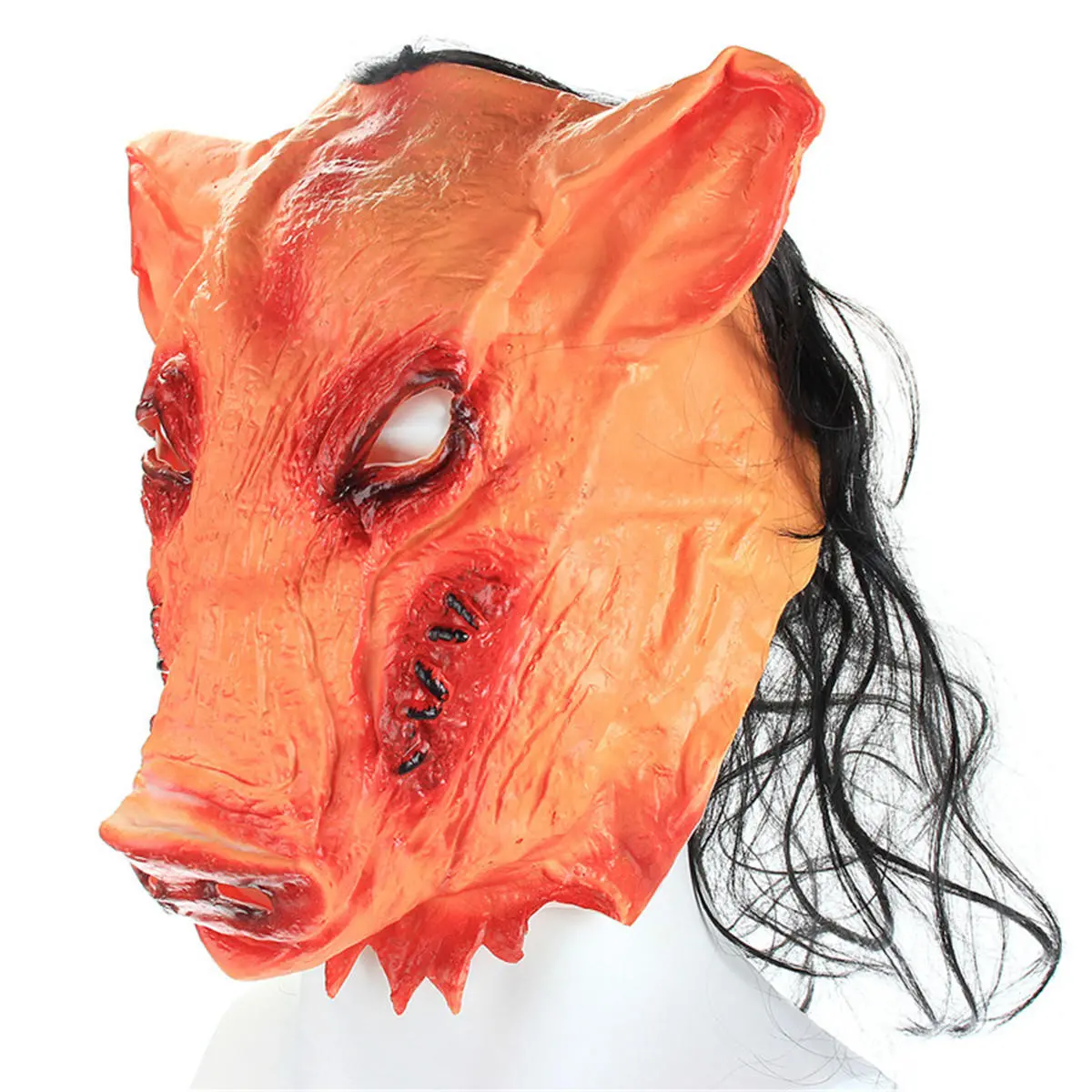 Scary Pig Head Mask With Hair - Latex Halloween Cosplay & Party Prop - Image 4