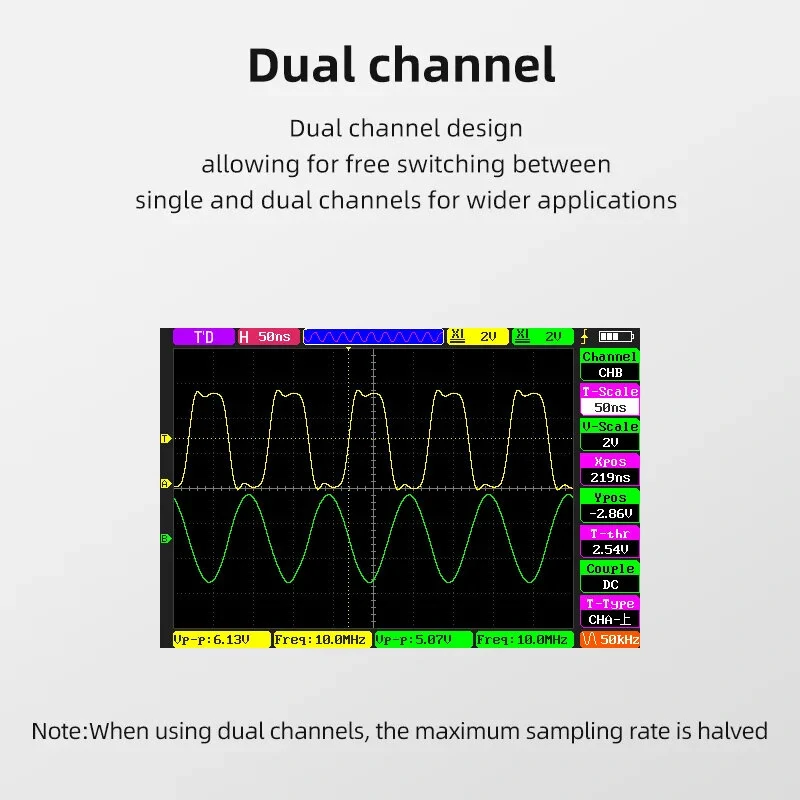 DS100 Digital Oscilloscope - 50MHz Bandwidth, 250MSa/s, 3.5 LCD, Portable - Image 4