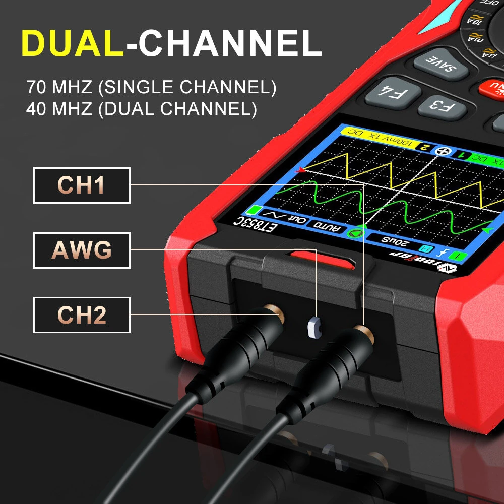 ET853C 3-in-1 Oscilloscope Multimeter Signal Generator | 70MHz 200Msps | Dual Channel Color Screen & Rechargeable Battery - Image 4