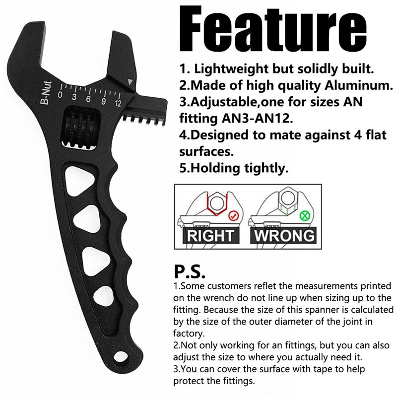 Universal AN3-12 Adjustable Wrench - Lightweight Aluminum & Corrosion-Resistant - Image 2