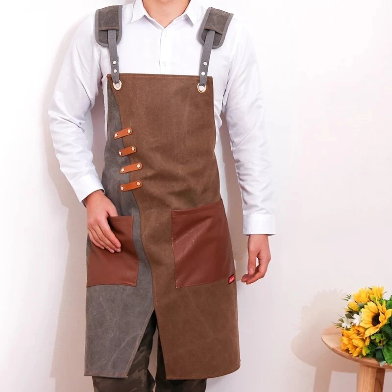 Durable Heavy Duty Waxed Canvas Work Apron | Unisex with Tool Pockets & Cross-Back Straps for Woodworking & Painting - Image 3