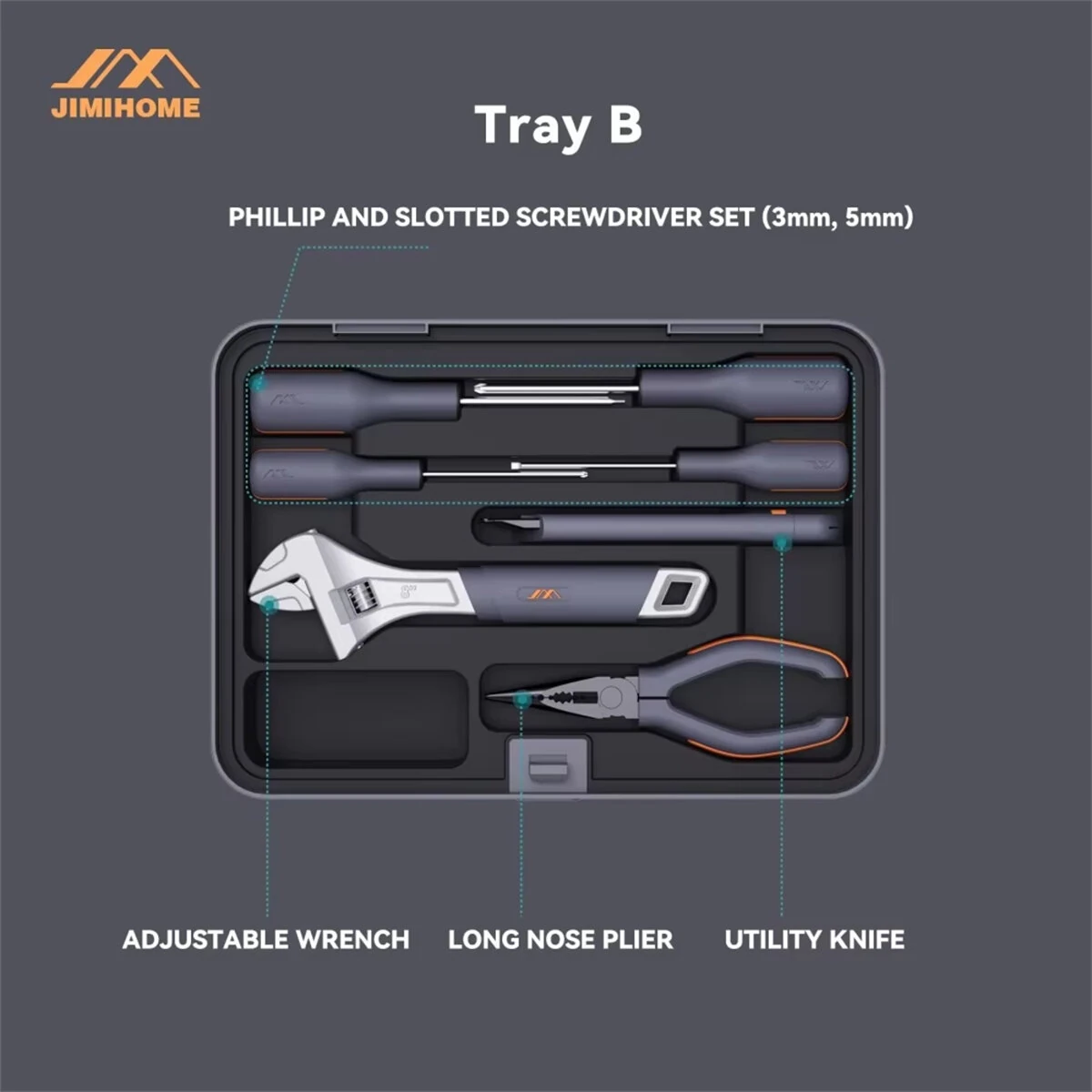 JIMIHOME X2-AB Home Combination Tool Box | Layered DIY & Repair Tools Kit - Image 3
