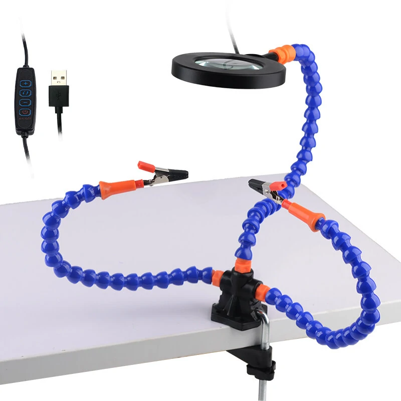 Desk Clip Magnifier with LED Light | 3X Magnifier & Flexible Arm | Soldering Third Hand Tool - Image 2
