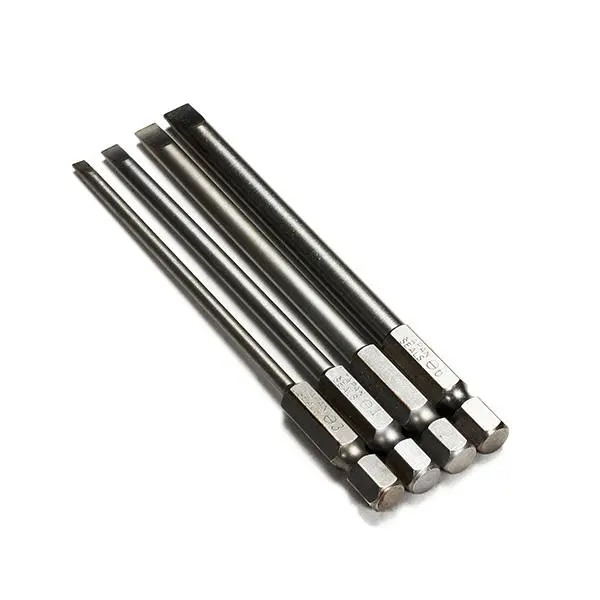 4pcs 100mm Magnetic Flat Head Screwdriver Bits | 3-6mm Slotted Tip | 1/4 Hex Shank - Image 2