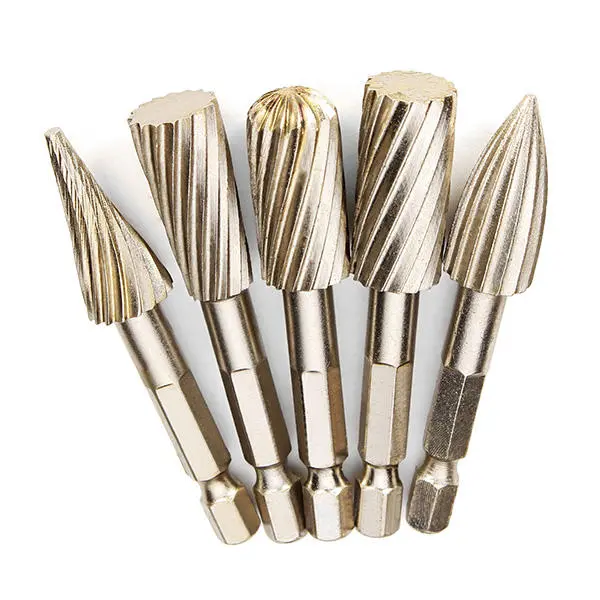 5pcs 6.35mm Hex Shank HSS Rotary Burr Set | 12.7mm Head Cutter for Grinding - Image 2