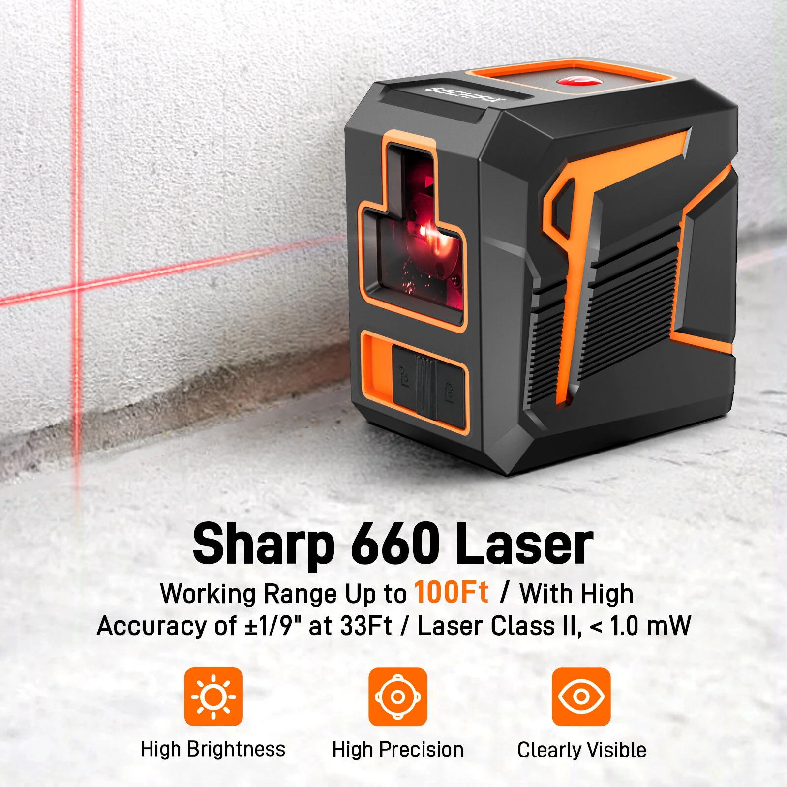 GOCHIFIX 360 Self-Leveling Red Laser Level - 100ft Range with Suction Stand & Receiver - Image 5
