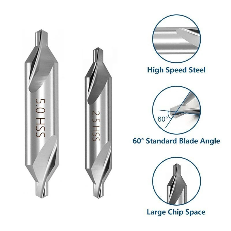 6PCS M2 High-Speed Steel Center Drill Bits Set - 60 Degree 1.0-5.0mm for Lathe - Image 3