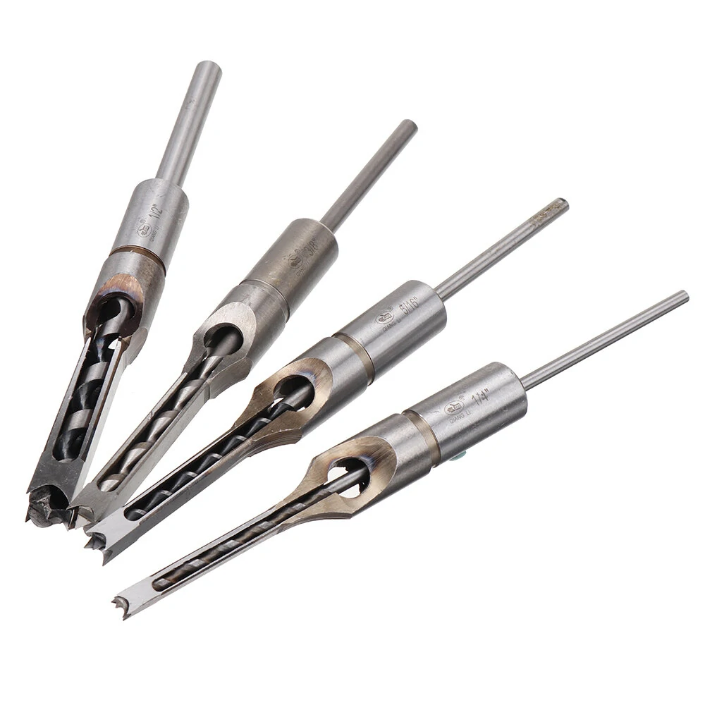 Drillpro 4pcs Square Hole Drill Bit Set | 1/4 to 1/2 Inch Woodworking Auger Chisel Kit - Image 2