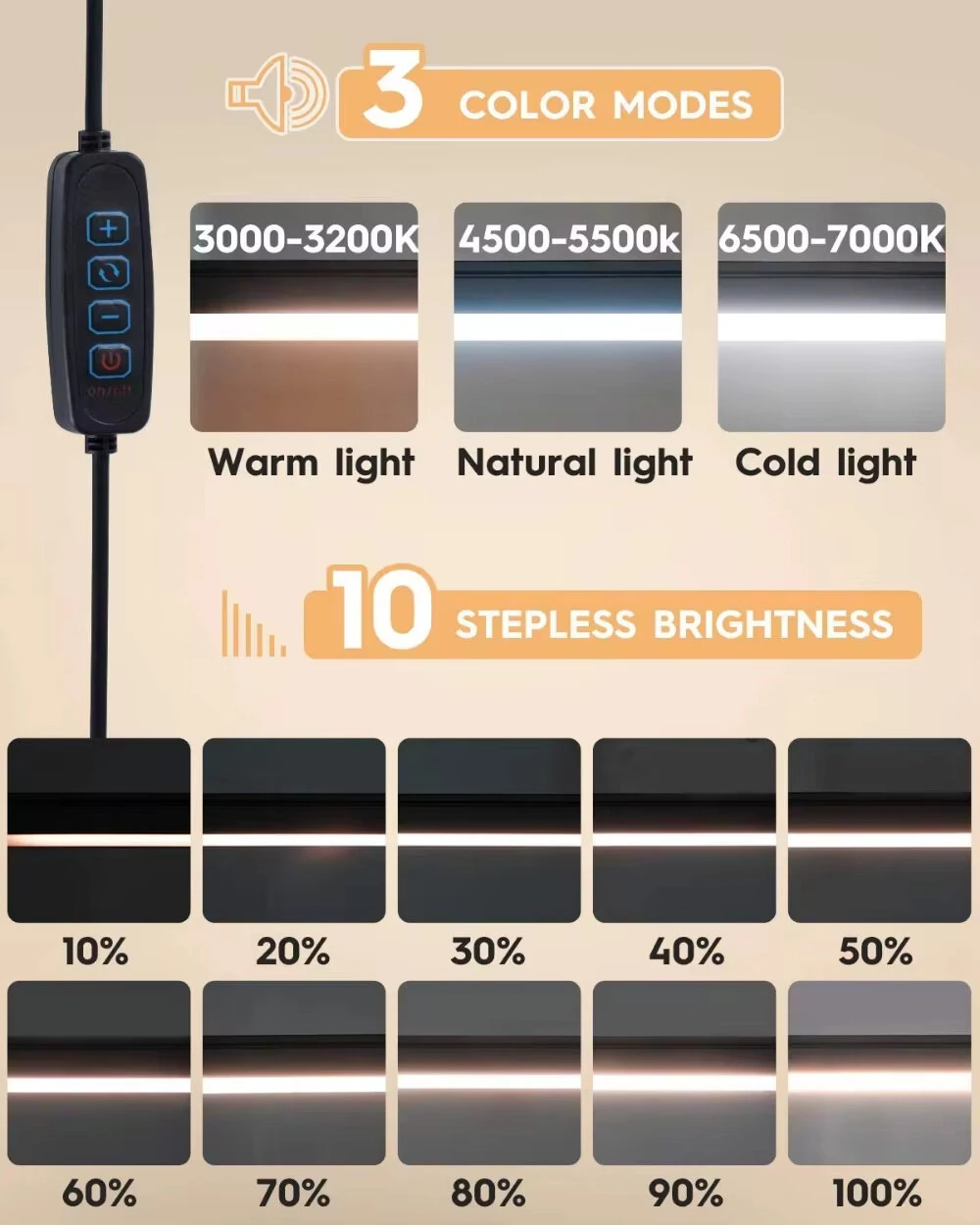 10W LED Desk Lamp with Clamp - Dimmable, 3 Color Modes, Eye-Care Light for Office - Image 2