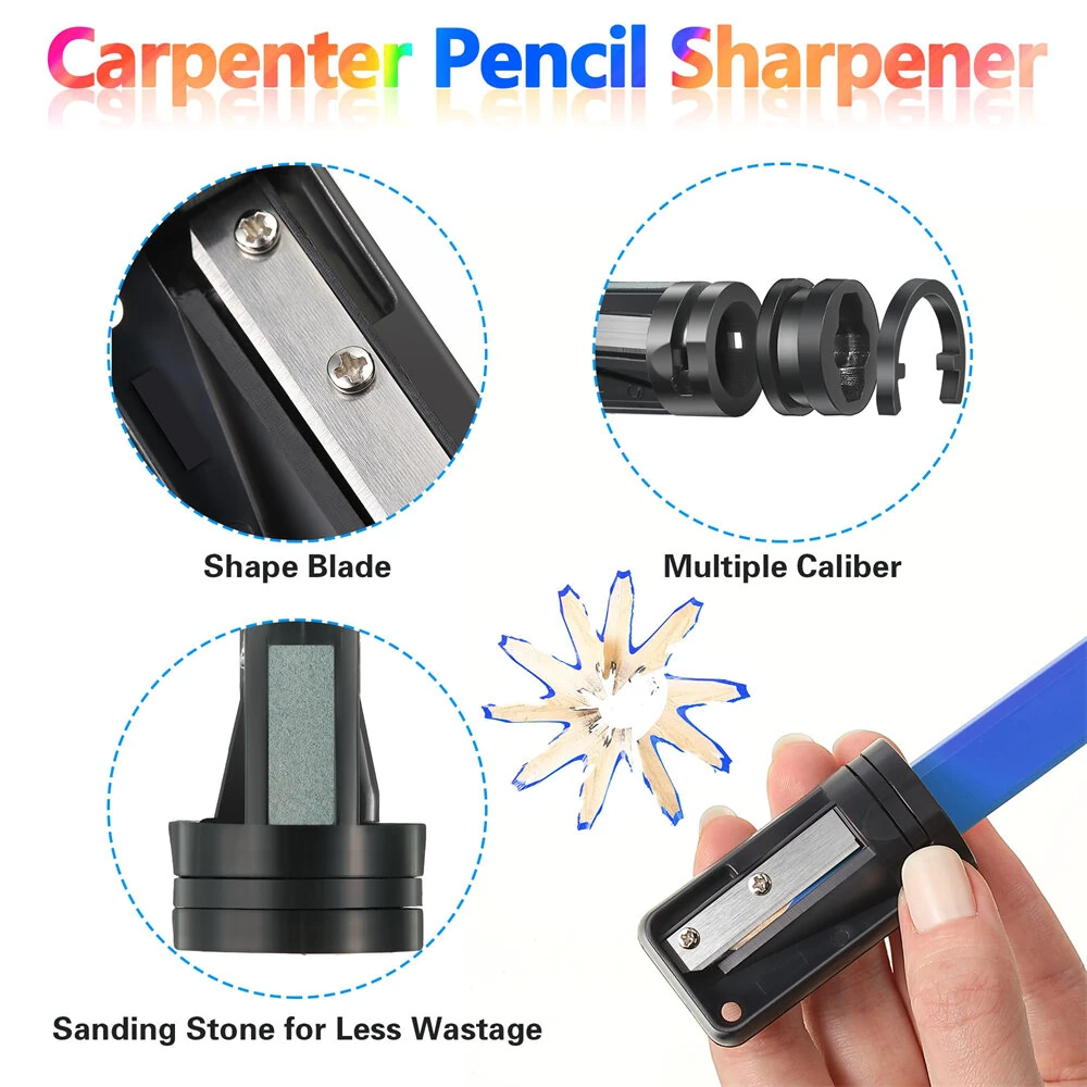 Stanley Carpenter Pencils 14-Pack | HB Flat Octagonal for Woodworking - Includes Sharpener & Retractable Pen Holder - Image 3