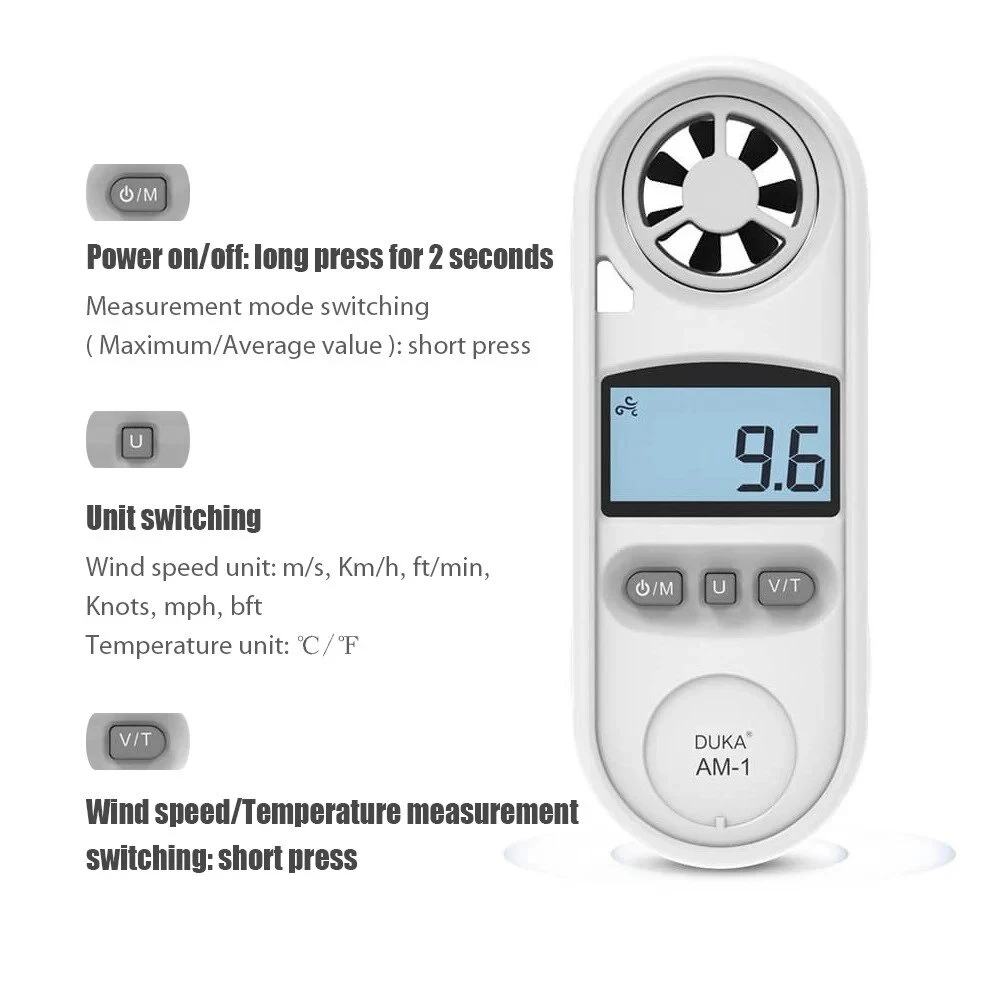 DUKA AM-1 Digital Anemometer | Wind Speed Meter 0.3-30m/s | -10 to 45°C Temp Tester - Image 5