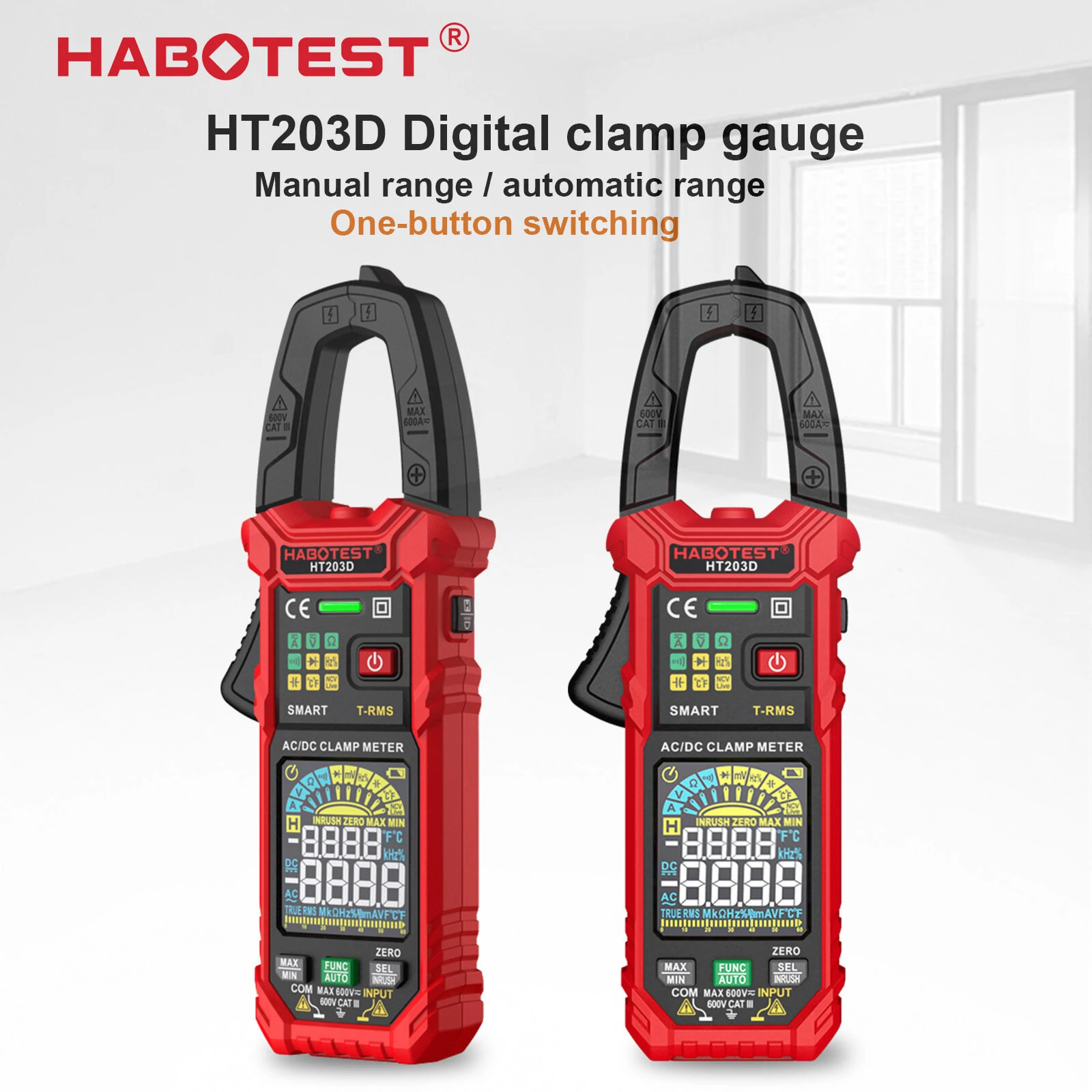 HT203D Digital Clamp Meter | AC/DC Voltage Current Tester | Measures Resistance Capacitance Temperature - Image 3
