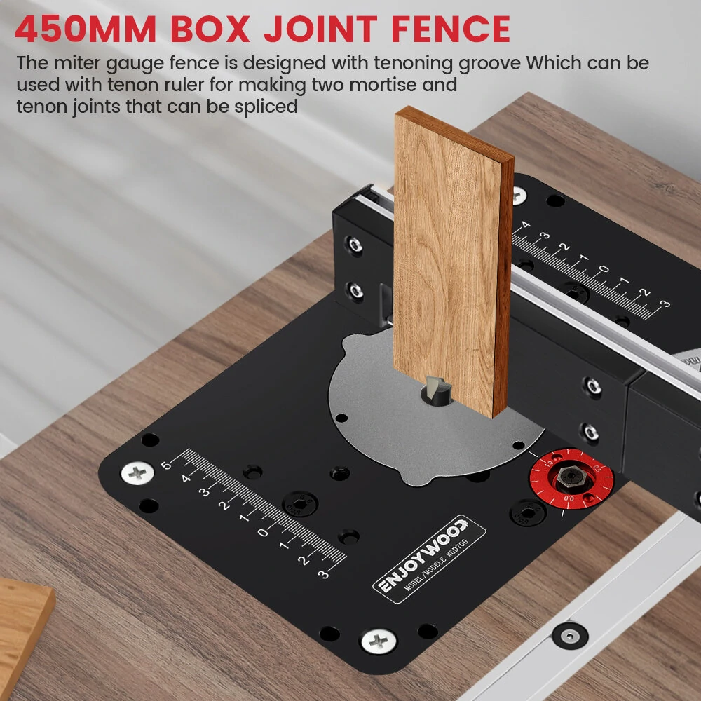 ENJOYWOOD 27 Angle Miter Gauge - 450mm Brass Handle with Box Joint Jig - Image 4