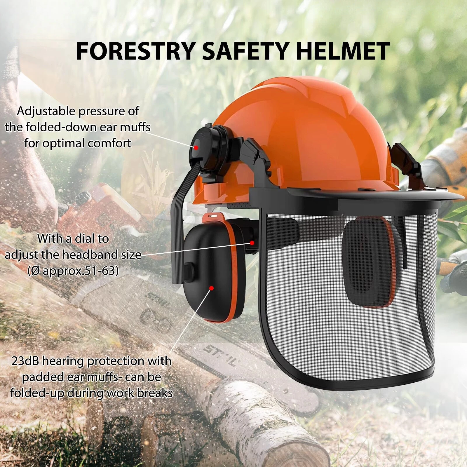 Forestry Safety Helmet System with Ear Muffs & Face Shield | Chainsaw Hard Hat - Image 4