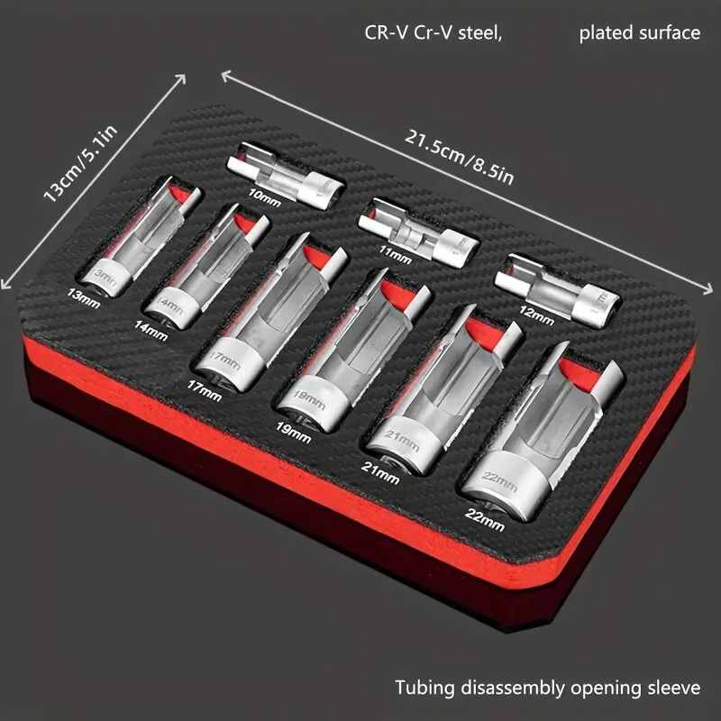 Chrome Vanadium Oxygen Sensor Wrench Set - 9PCS 10-22mm Hex Sockets | 1/4 3/8 1/2 Drive - Image 2