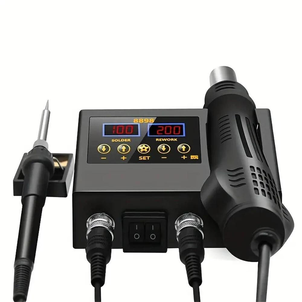 2 in 1 SMD Soldering Station Hot Air Gun - 700W Dual LCD Display | 100-480°C Adjustable Temperature | EU/US Plug - Image 2
