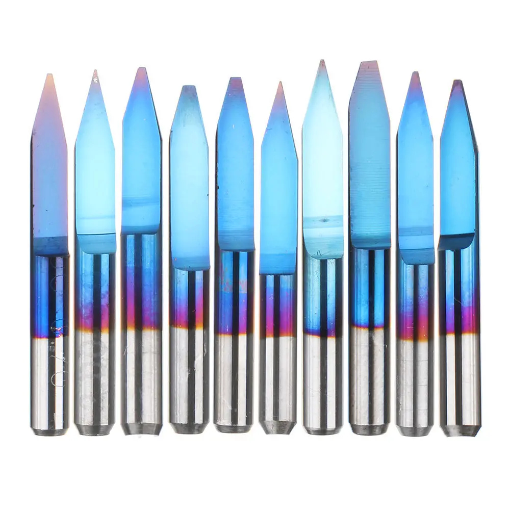 Drillpro 10pcs 0.1-1.5mm Blue Nano Carbide PCB Engraving Bits | 30 Degree Router Tool - Image 2