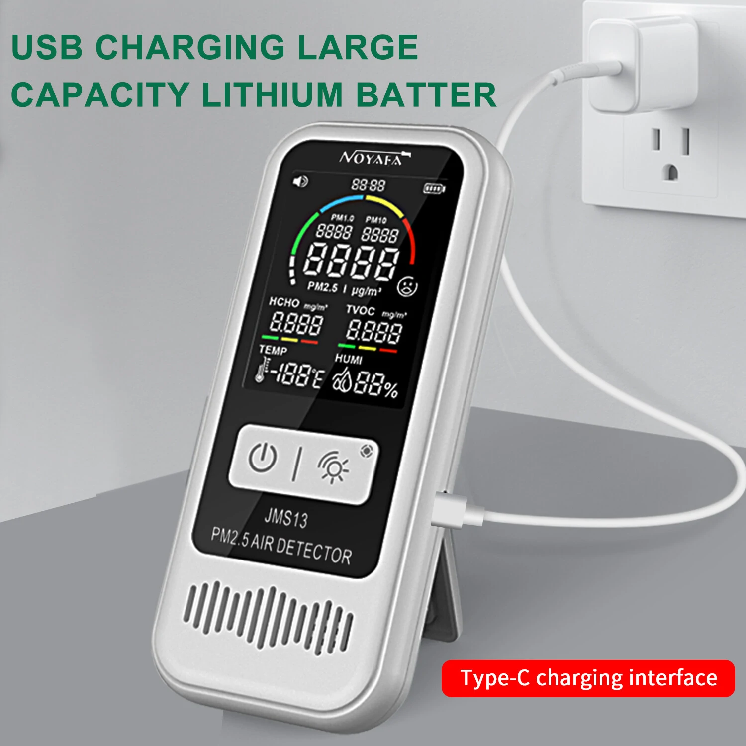 Noyafa JMS13 6-in-1 Air Quality Monitor - HCHO CO2 PM2.5 Temp Humidity - Image 4