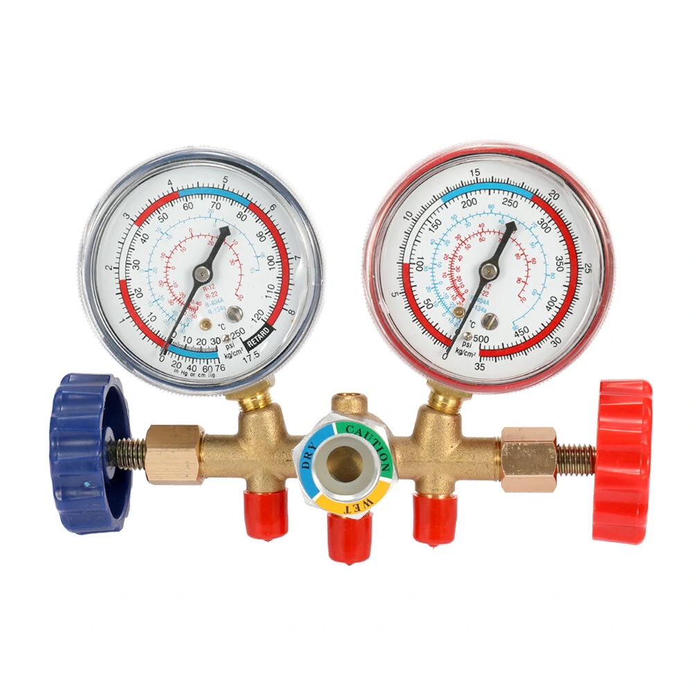 R12 R22 R404A R134A Refrigerant Manifold Gauge Set | AC HVAC Tools with Hose & Hook - Image 3
