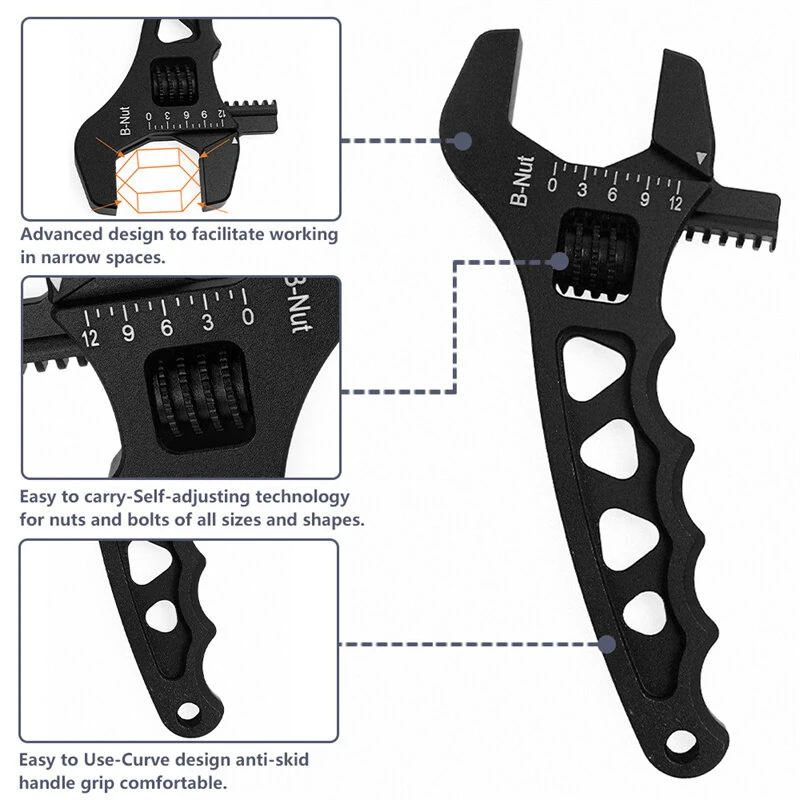 Universal AN3-12 Adjustable Wrench - Lightweight Aluminum & Corrosion-Resistant - Image 3